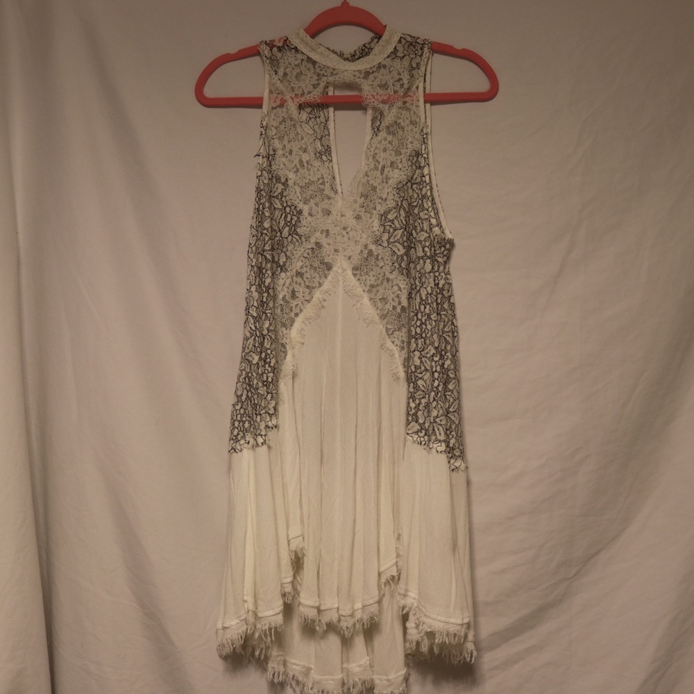 Free people cross my heart White/Black lace tunic dress MEDIUM